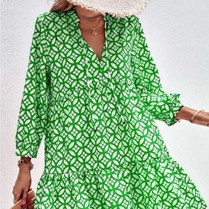 Green Patterned Mini Dress